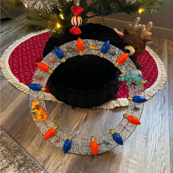 Other - Christmas holiday wreath homemade handmade blue orange bulbs dinosaurs kids 18”